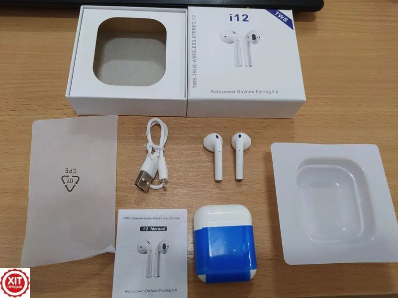 Бездротові навушники AirPods TWS i12, Блютуз навушники 0123457532 фото