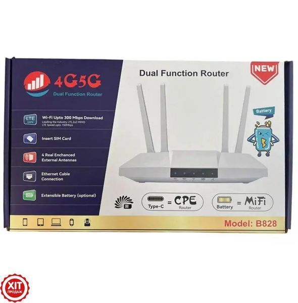 Роутер 4G WIFI з акумулятором 3000 мАг, B828, Білий / Роутер з 4g модемом / Вай фай роутер  0234588992 фото