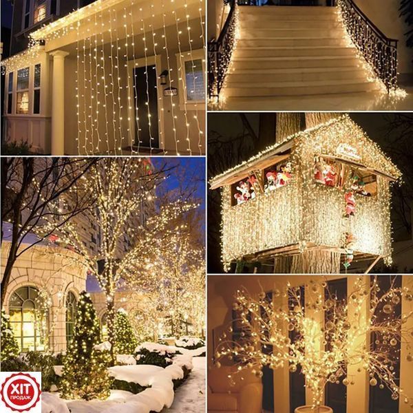 Гірлянда Роса Мішура від мережі, 50м, 1500LED +пульт, Теплий білий / Світлодіодна гірлянда / Новорічна гірлянда  0234591750 фото