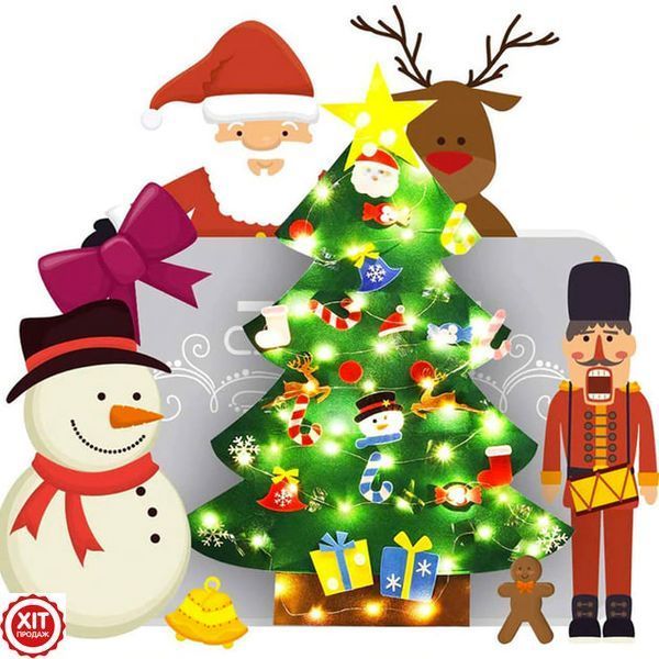 Дитяча ялинка з фетру + 25 іграшок (100х59 см), Chrismas Free / Новорічна ялинка для дітей 0234560601 фото