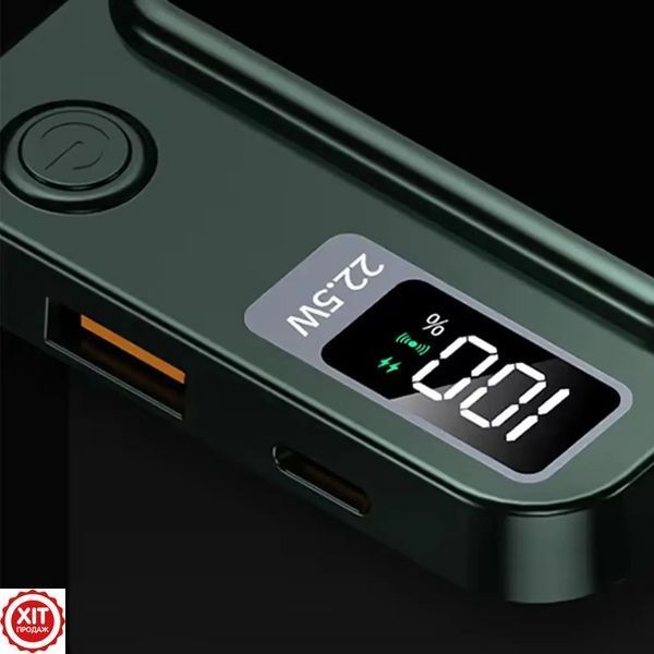 Магнітний повербанк 10000мАг, MagSafe 15Вт (USB + Type-C 22.5Вт) Зелений / Бездротовий павербанк / Power Bank / УМБ  023457539803 фото