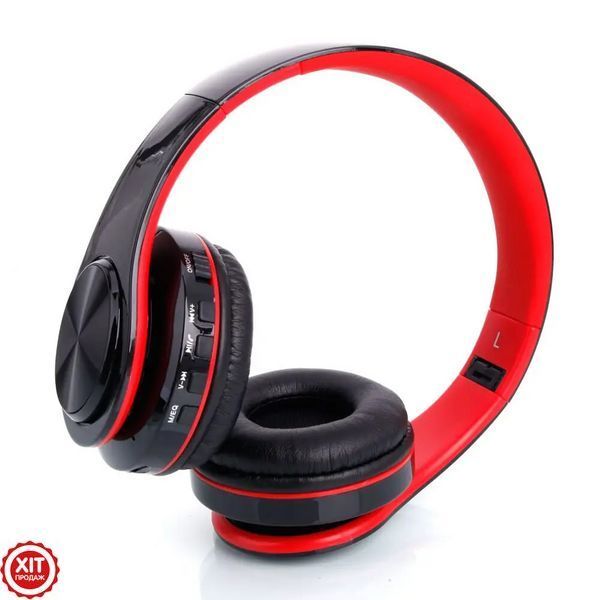 Бездротові навушники з мікрофоном B39 + AUX, Чорні з червоним / Bluetooth навушники з LED підсвічуванням 0234566642 фото
