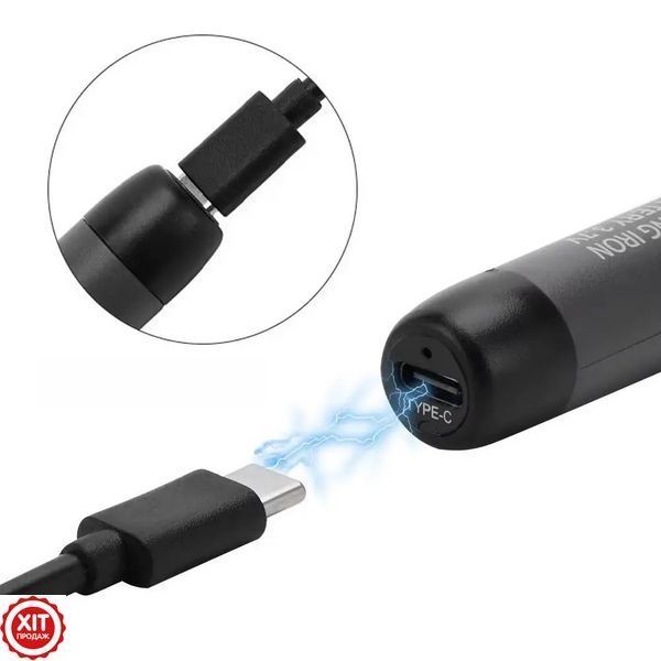 Акумуляторний паяльник з дисплеєм від USB + 3 жала та кейс, C200S G / Портативний паяльник / USB паяльник  0234576626 фото