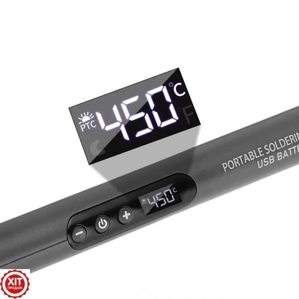Акумуляторний паяльник з дисплеєм від USB + 3 жала та кейс, C200S G / Портативний паяльник / USB паяльник  0234576626 фото