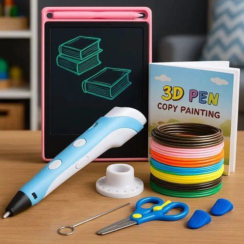 Набір 3D-ручка з трафаретами та планшетом, від мережі, 3DPEN-6, Синій / Дитяча 3д ручка / Набір для творчості  0234575860 фото