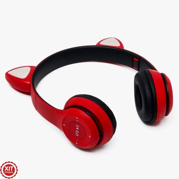 Бездротові навушники з вушками та підсвіткою, Bluetooth, CAT ST71M, Червоний / Дитячі блютуз навушники  0234576528 фото