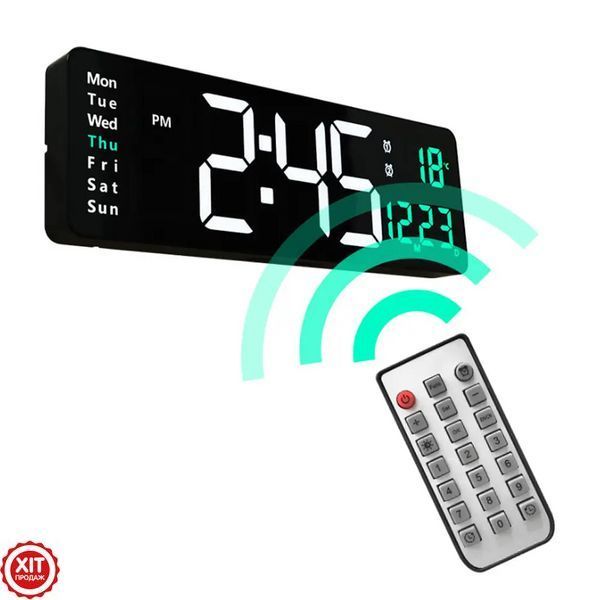Настінний годинник з пультом (32&times;10,5см), від USB і батарейки, 6629, Чорний / Електронний настільний годинник  0234586749 фото