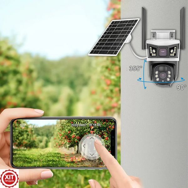 4G камера відеоспостереження із сонячною панеллю, 2MP+2MP / Вулична IP камера під сім карту / Охоронна камера 0234577530 фото