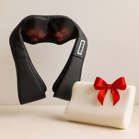 Роликовий масажер Massager of Neck Kneading + Подарунок Ортопедична подушка / Масажна накидка / Масажер роликовий  012346123801 фото
