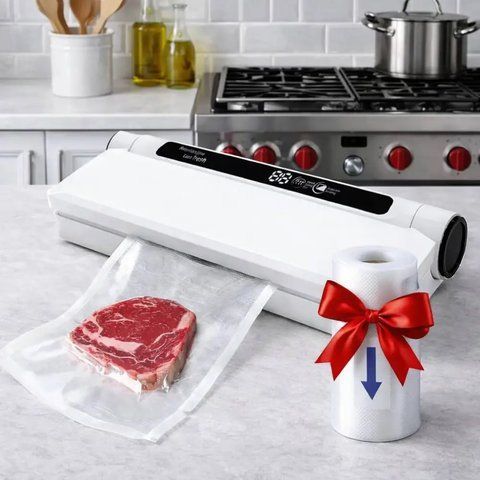 Вакууматор для продуктів, 130Вт + Пакети вакуумні 5 м х 20 см / Вакуумний пакувальник для їжі / Вакууматор для м'яса  0234592194 фото