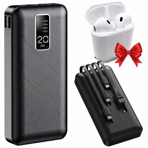 Повербанк 20000mAh + 4 перехідника, 2хUSB, KP-27 + Подарунок Бездротові навушники/ Зовнішній акумулятор / Павербанк для телефону / Power Bank 0234575545 фото