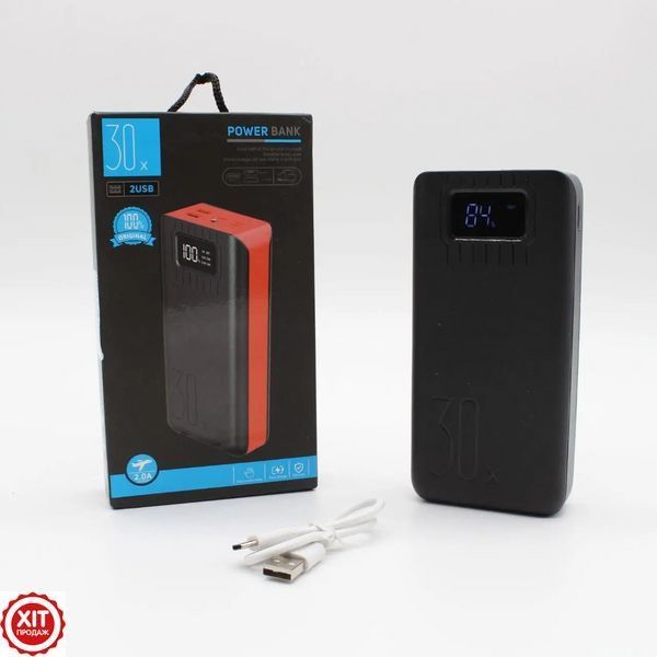 Повербанк 30000мАг з ліхтариком (2хUSB, Type-C, Lightning) KL112, Чорний / Power Bank / Павербанк для телефону  0234570413 фото