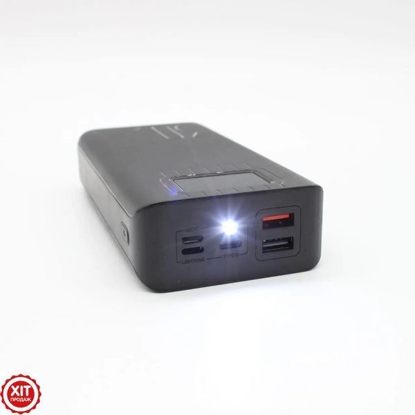 Повербанк 30000мАг з ліхтариком (2хUSB, Type-C, Lightning) KL112, Чорний / Power Bank / Павербанк для телефону  0234570413 фото