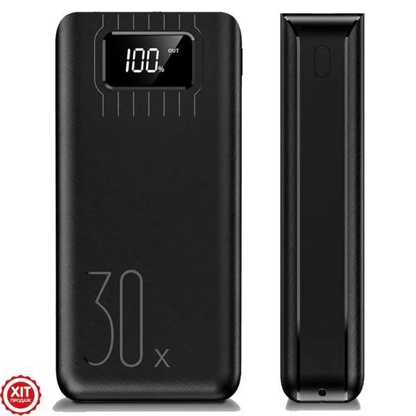 Повербанк 30000мАг з ліхтариком (2хUSB, Type-C, Lightning) KL112, Чорний / Power Bank / Павербанк для телефону  0234570413 фото