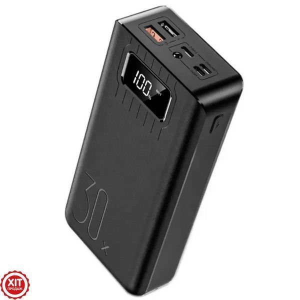 Повербанк 30000мАг з ліхтариком (2хUSB, Type-C, Lightning) KL112, Чорний / Power Bank / Павербанк для телефону  0234570413 фото
