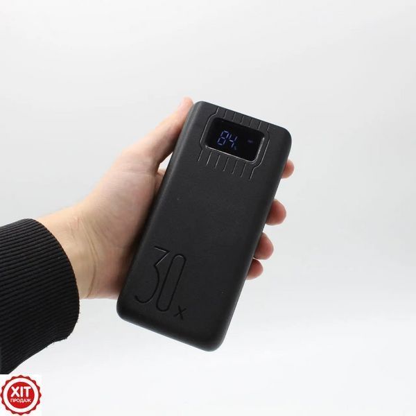 Повербанк 30000мАг з ліхтариком (2хUSB, Type-C, Lightning) KL112, Чорний / Power Bank / Павербанк для телефону  0234570413 фото