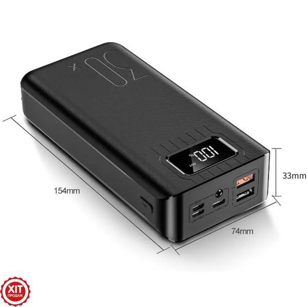 Повербанк 30000мАг з ліхтариком (2хUSB, Type-C, Lightning) KL112, Чорний / Power Bank / Павербанк для телефону  0234570413 фото