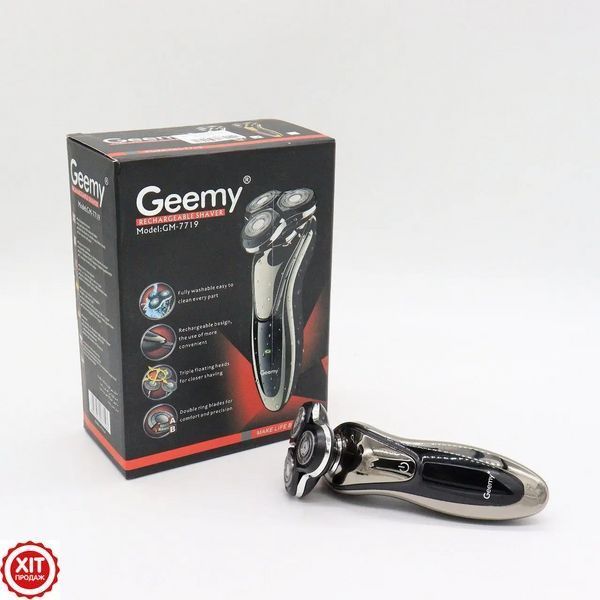 Акумуляторна Електробритва для вологого гоління тример 220V, Geemy GM-7719 / Електрична Чоловіча бритва 0234565281 фото