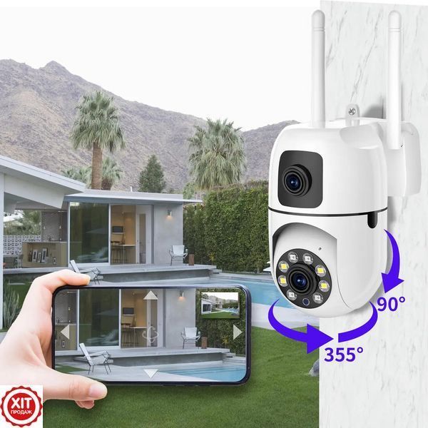Вулична камера відеоспостереження WiFi, від мережі, Dual Lens E10 / Вайфай камера / Камера спостереження  0234573636 фото