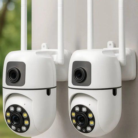 Комплект 2 шт Вулична камера відеоспостереження WiFi, від мережі, Dual Lens E10 / Вайфай камера / Камера спостереження  0234573636 фото