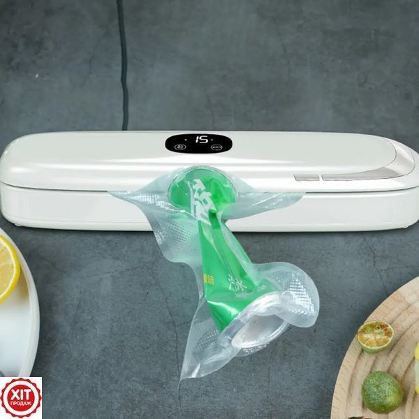 Вакуумний пакувальник харчових продуктів з дисплеєм від мережі + 5 пакетів, Vacuum Sealer, Білий / Побутовий вакууматор для їжі  0234575609 фото