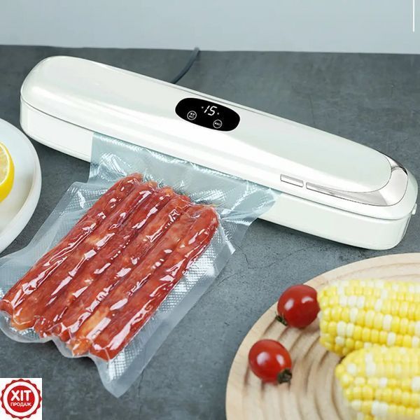 Вакуумний пакувальник харчових продуктів з дисплеєм від мережі + 5 пакетів, Vacuum Sealer, Білий / Побутовий вакууматор для їжі  0234575609 фото