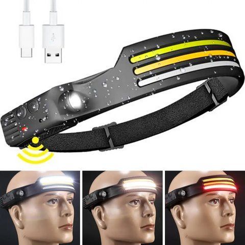 Ліхтар налобний акумуляторний (біле, жовте, червоне світло) USB, CB-689-3 / Гнучкий силіконовий ліхтарик на лоб 0234566271 фото