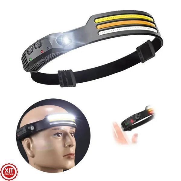 Ліхтар налобний акумуляторний (біле, жовте, червоне світло) USB, CB-689-3 / Гнучкий силіконовий ліхтарик на лоб 0234566271 фото