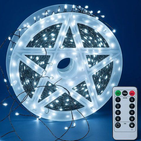 Гірлянда від мережі, Мішура, 50м, + пульт, зелений провід, XMAS, Холодний білий / Новорічна гірлянда / Гірлянда на ялинку  0234589666 фото