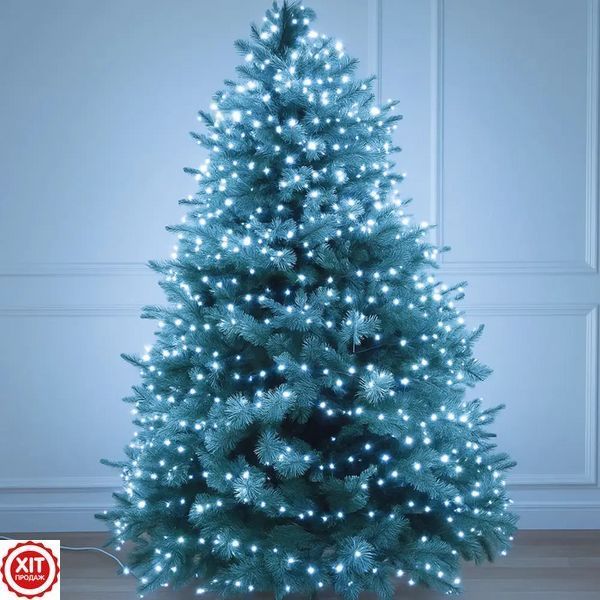 Гірлянда від мережі, Мішура, 50м, + пульт, зелений провід, XMAS, Холодний білий / Новорічна гірлянда / Гірлянда на ялинку  0234589666 фото