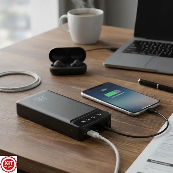 Powerbank 30000mAh (2хUSB), з ліхтариком, MAXCELL PJ0086, Чорний / Повербанк / Павербанк / Портативний зарядний пристрій  0234591552 фото