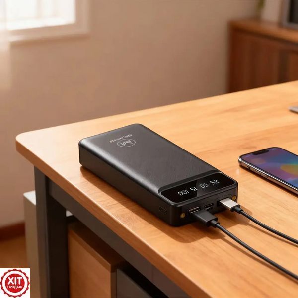 Powerbank 30000mAh (2хUSB), з ліхтариком, MAXCELL PJ0086, Чорний / Повербанк / Павербанк / Портативний зарядний пристрій  0234591552 фото