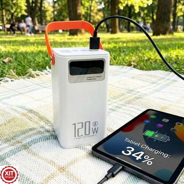 Павербанк з ліхтариком 100000mAh, 120W, QC3,0, LCD, DX205, Білий / Павербанк 100000 мАг швидка зарядка / Павербанк з кабелями  0234594262 фото