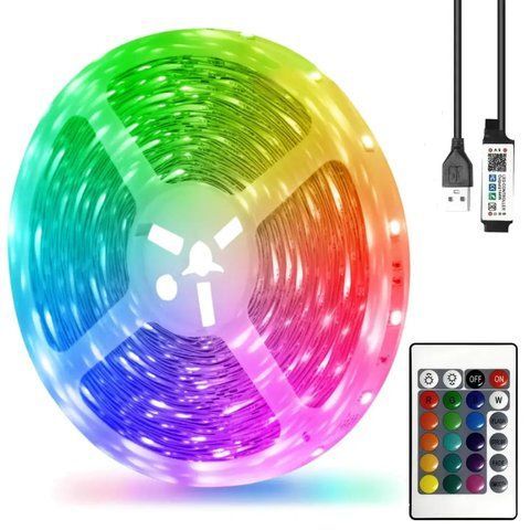 Світлодіодна LED стрічка 5м, від USB, з пультом 5050 / Багатобарвна стрічка для інтер'єру / RGB підсвітка  0234568458 фото