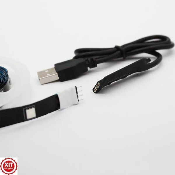 Світлодіодна LED стрічка 5м, від USB, з пультом 5050 / Багатобарвна стрічка для інтер'єру / RGB підсвітка  0234568458 фото
