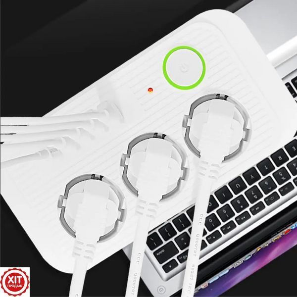 Мережевий фільтр 2500Вт, 2м, (3&times;220В + 4&times;USB + 1&times;Type-C) F09U, Білий / Фільтр-подовжувач з розетками   0234574511 фото