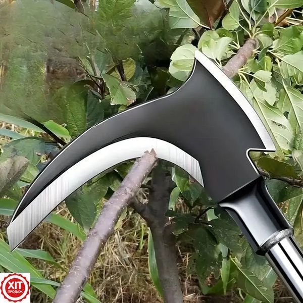 Садова сокира-коса з металевою ручкою 50см / Садова коса з сокирою / Ручна міні коса  0234581191 фото