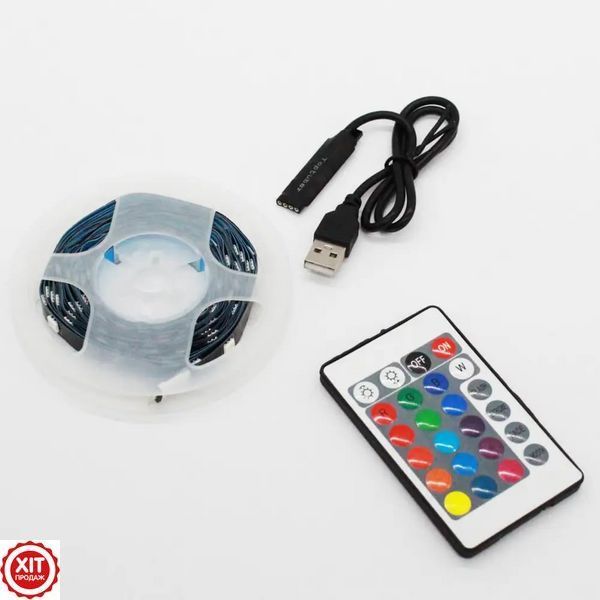 Комплект 2шт Світлодіодна LED стрічка 5м, від USB + пульт / Багатокольорова стрічка для інтер'єру / RGB підсвічування  0234568458 фото