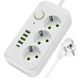 Мережевий фільтр 2500Вт, 2м, (3&times;220В + 4&times;USB + 1&times;Type-C) F09U, Білий / Фільтр-подовжувач з розетками   0234574511 фото 1