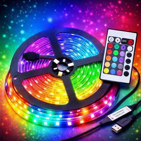 Світлодіодна стрічка 5 м, від USB + пульт TV LED Strip CB-5050 / Кімнатна лед підсвітка / RGB стрічка від повербанку  0234568418 фото