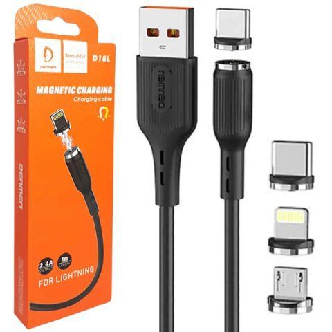 Магнітний кабель для зарядки 3в1 (Type-C, Micro USB, Lighting), D18E, Чорний / Магнітна зарядка для телефону 02345764700 фото