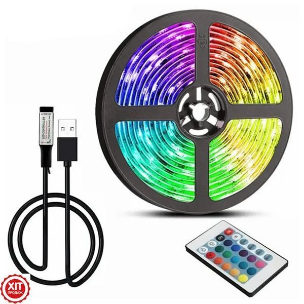 Світлодіодна стрічка 5 м, від USB + пульт TV LED Strip CB-5050 / Кімнатна лед підсвітка / RGB стрічка від повербанку  0234568418 фото