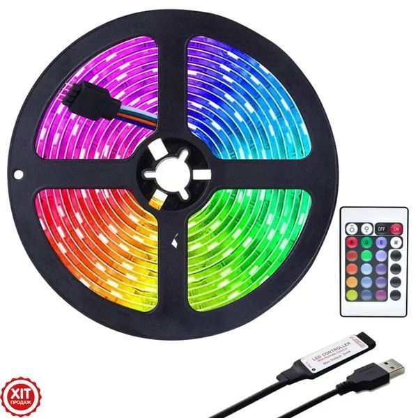 Світлодіодна стрічка 5 м, від USB + пульт TV LED Strip CB-5050 / Кімнатна лед підсвітка / RGB стрічка від повербанку  0234568418 фото