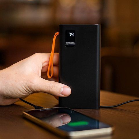 Повербанк з ліхтариком, 20000 mAh + 4 кабелі, 2хUSB, Чорний / Павербанк / PowerBank / Зовнішній акумулятор  0234581728 фото