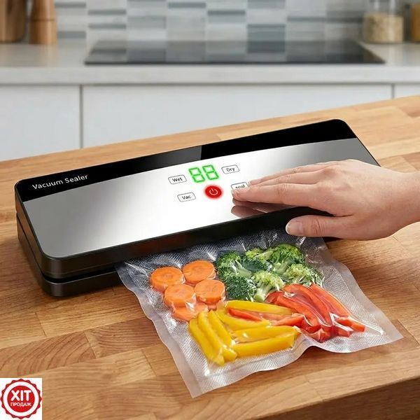 Вакууматор для продуктів, від USB, Чорний / Вакуумний пакувальник для сухих та вологих продуктів / Домашній вакууматор для м'яса  0234592554 фото