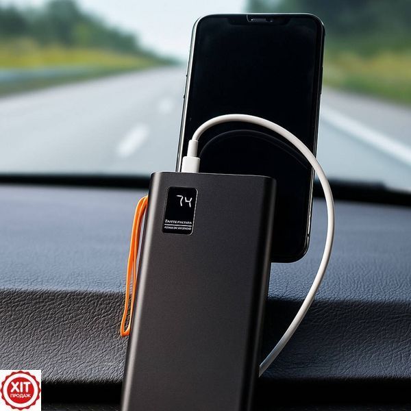 Повербанк з ліхтариком, 20000 mAh + 4 кабелі, 2хUSB, Чорний / Павербанк / PowerBank / Зовнішній акумулятор  0234581728 фото