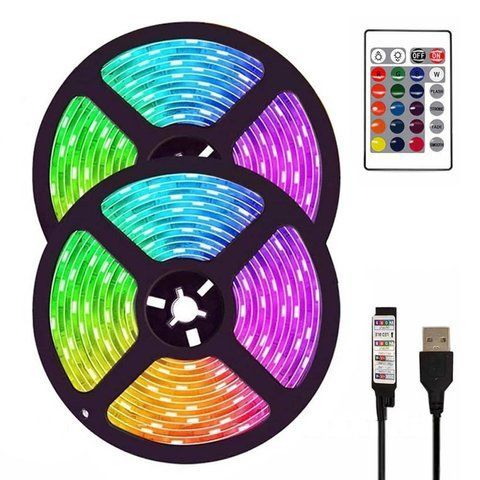 Комплект 2 шт Світлодіодна стрічка 5 м, від USB + пульт TV LED Strip CB-5050 / Лед підсвітка / RGB стрічка від повербанку  0234568418 (звязка) фото
