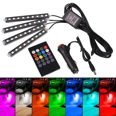 Універсальна RGB LED підсвічування зі світломузикою HR-01678 / Автомобільна Світлодіодна стрічка з пультом 0234561908 фото
