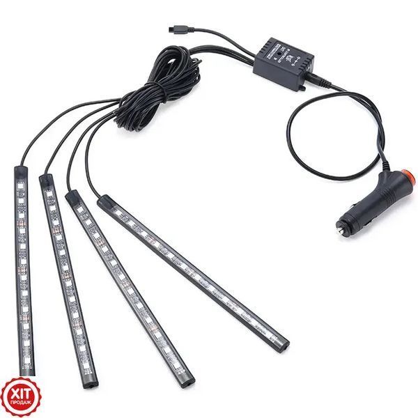 Універсальна RGB LED підсвічування зі світломузикою HR-01678 / Автомобільна Світлодіодна стрічка з пультом 0234561908 фото