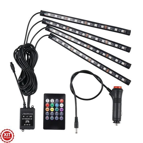 Універсальна RGB LED підсвічування зі світломузикою HR-01678 / Автомобільна Світлодіодна стрічка з пультом 0234561908 фото